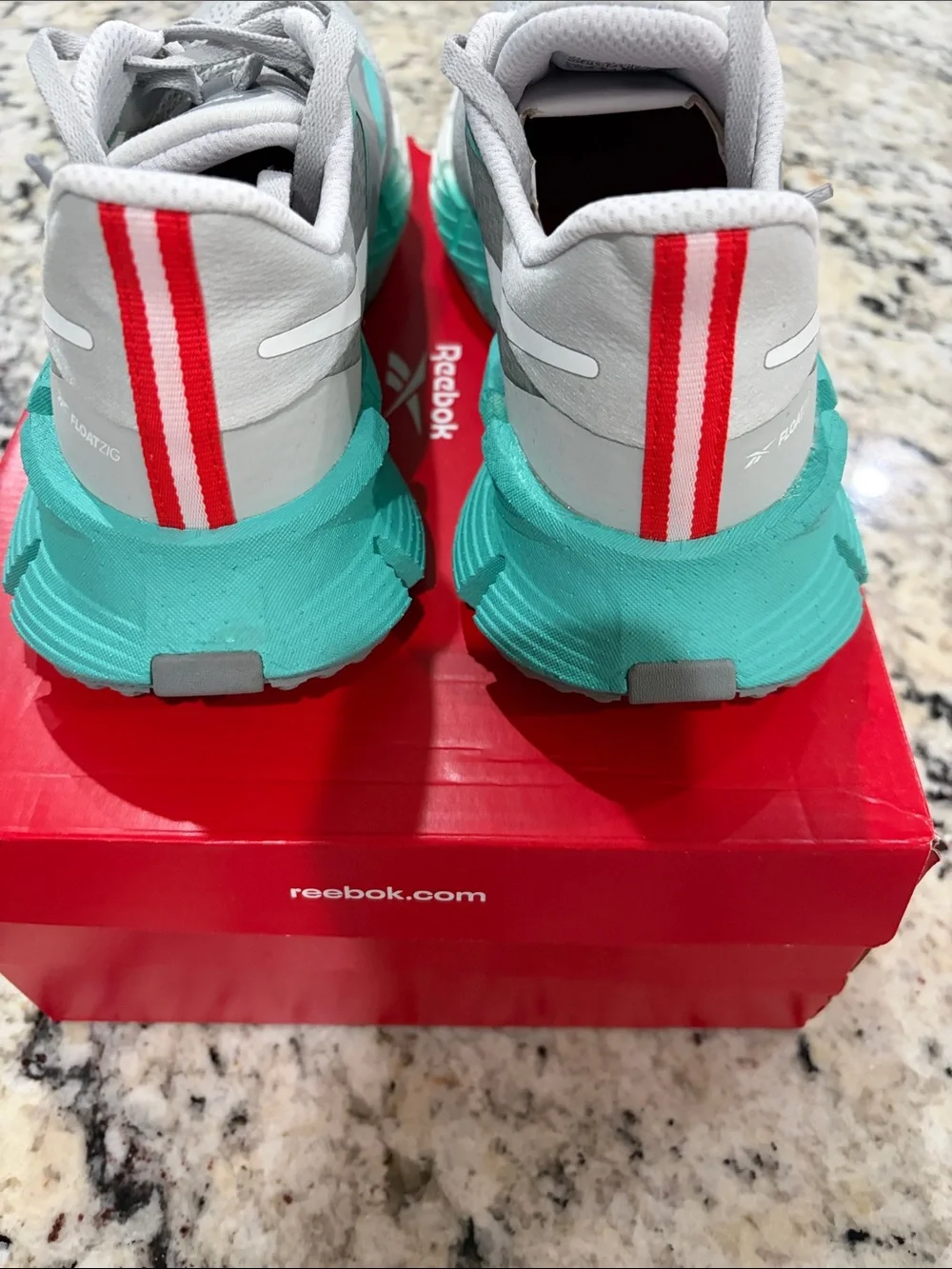 Women’s Sz10 Reebok Light Gray and Teal Athletic Running Shoes